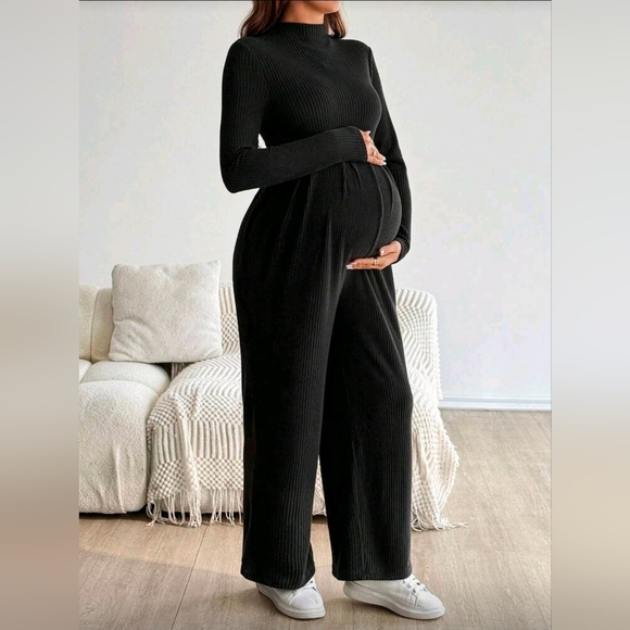 unbranded Pants - Black Maternity Ribbed Jumpsuit
